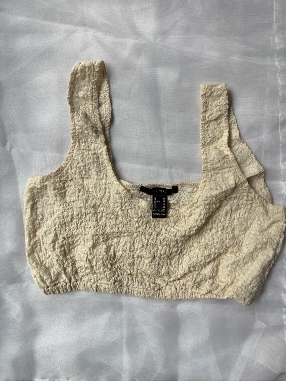 Sz M Forever 21 Cream Textured Square-Neck Ruffled Crop Top